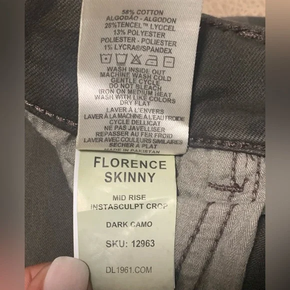 DL1961 Women Green Camo Florence Skinny Mid Rise Instascupt Crop Jeans NEW Sz 24 - Picture 7 of 9
